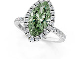 White gold Fancy Green Marquise  Cut Diamond Floral Halo Engagement Ring with Pavé Band and Prong Setting_90