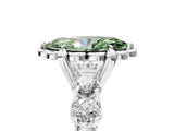 White gold Fancy Green Marquise  Cut Diamond Floral Halo Engagement Ring with Shared Prong Setting