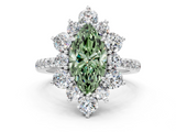 White gold Fancy Green Marquise  Cut Diamond Floral Halo Pave Band with Prong Setting_37
