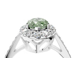 White gold Fancy Green Marquise Cut Diamond Floral Halo Ring with Pavé Band and Prong Setting_11