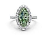 White gold Fancy Green Marquise Cut Diamond Floral Halo Ring with Pavé Band and Prong Setting_7