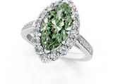 White gold Fancy Green Marquise Cut Diamond Floral Halo Ring with Pavé Band and Prong Setting_8