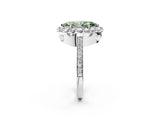 White gold Fancy Green Marquise Cut Diamond Floral Halo Ring with Pavé Band and Prong Setting_9