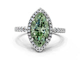 White gold Fancy Green Marquise Cut Diamond Halo Engagement Ring with Pavé Band and Prong Setting_39