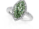 White gold Fancy Green Marquise Cut Diamond Halo Engagement Ring with Pavé Band and Prong Setting_40
