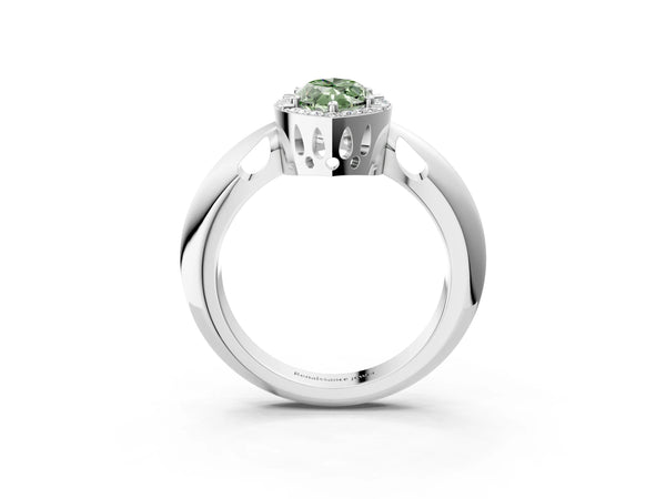 Platinum Fancy Green Marquise  Cut Diamond Halo Engagement Ring with Split Shank and Four-Prong Setting