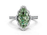 White gold Fancy Green Marquise Cut Diamond Halo Pave Band with Four-Prong Setting_3
