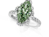 White gold Fancy Green Marquise Cut Diamond Halo Pave Band with Four-Prong Setting_4