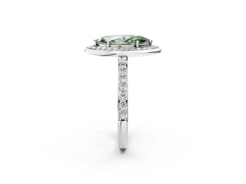 White gold Fancy Green Marquise Cut Diamond Halo Ring with Bezel Frame and Pavé Band_2