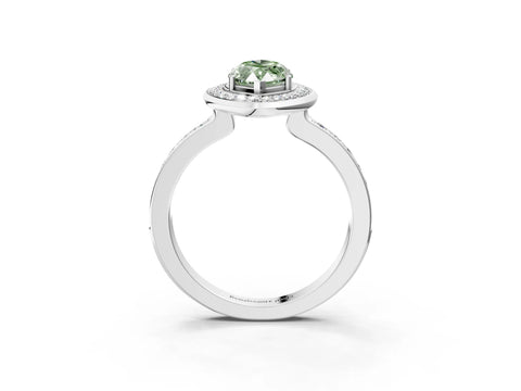 White gold Fancy Green Marquise Cut Diamond Halo Ring with Bezel Frame and Pavé Band_3