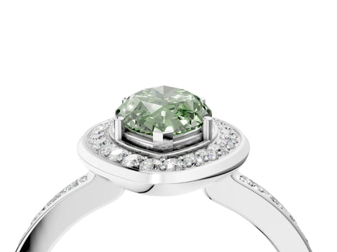 White gold Fancy Green Marquise Cut Diamond Halo Ring with Bezel Frame and Pavé Band_4