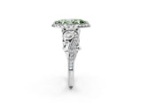 White gold Fancy Green Marquise Cut Diamond Halo Ring with Milgrain Pavé Band and Four-Prong Setting_67