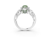 White gold Fancy Green Marquise Cut Diamond Halo Ring with Milgrain Pavé Band and Four-Prong Setting_69
