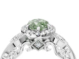 White gold Fancy Green Marquise Cut Diamond Halo Ring with Milgrain Pavé Band and Four-Prong Setting_69