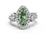 White gold Fancy Green Marquise Cut Diamond Halo Ring with Milgrain Pavé Band and Four-Prong Setting_72