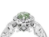 White gold Fancy Green Marquise Cut Diamond Halo Ring with Milgrain Pavé Band and Four-Prong Setting_76