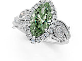 White gold Fancy Green Marquise Cut Diamond Halo Ring with Milgrain Pavé Band and Four-Prong Setting_78