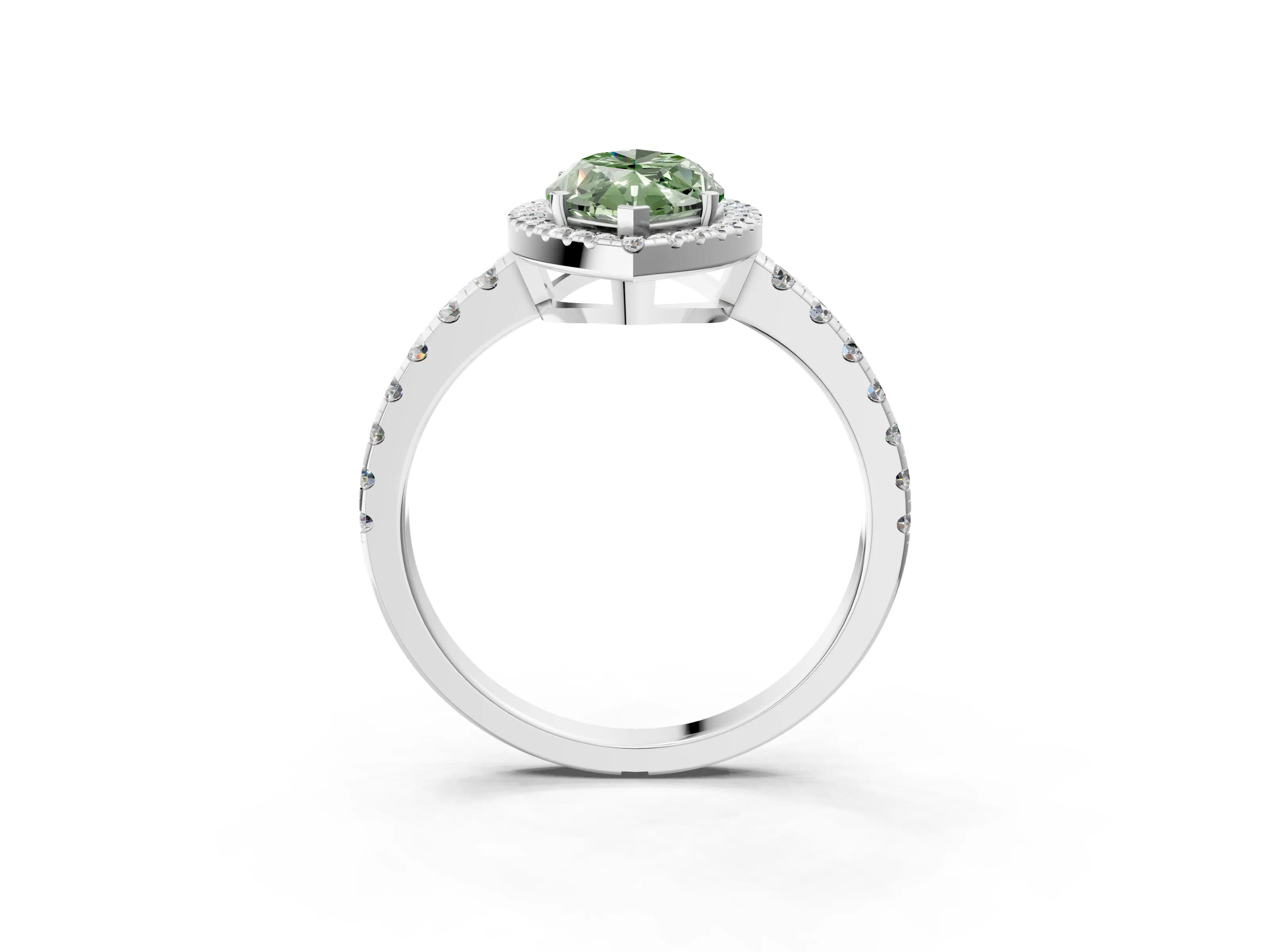 White gold Fancy Green Marquise Cut Diamond Halo Ring with Pavé Band and Four-Prong Setting_15
