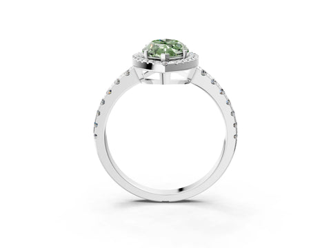 White gold Fancy Green Marquise Cut Diamond Halo Ring with Pavé Band and Four-Prong Setting_15