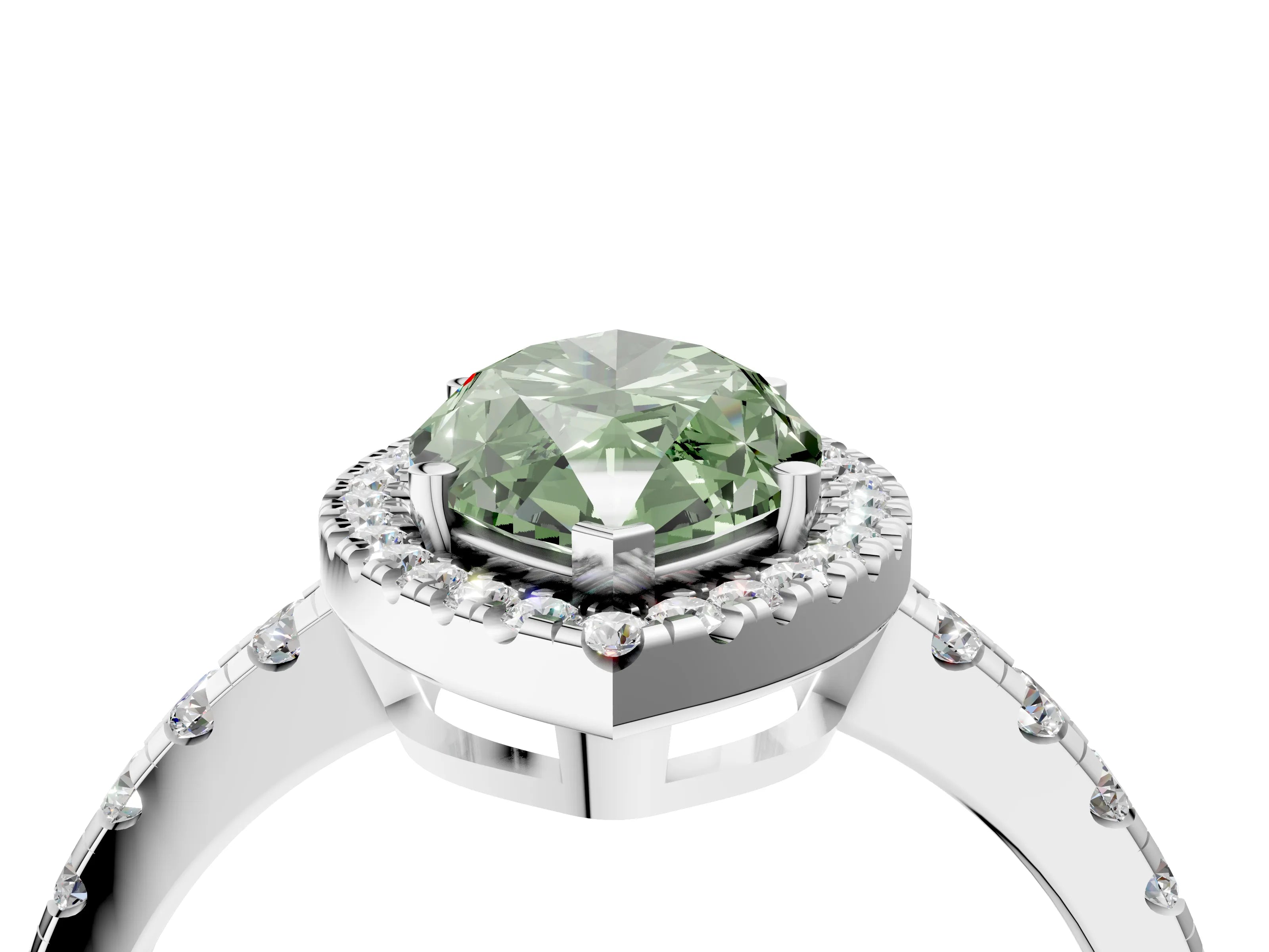 White gold Fancy Green Marquise Cut Diamond Halo Ring with Pavé Band and Four-Prong Setting_16