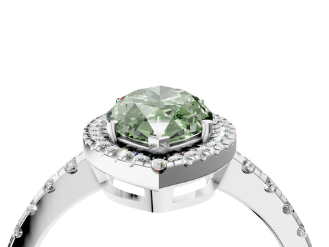 White gold Fancy Green Marquise Cut Diamond Halo Ring with Pavé Band and Four-Prong Setting_16