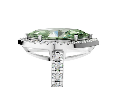 White gold Fancy Green Marquise Cut Diamond Halo Ring with Pavé Band and Four-Prong Setting_17