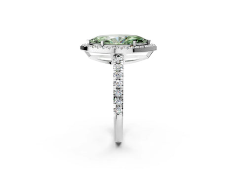 White gold Fancy Green Marquise Cut Diamond Halo Ring with Pavé Band and Four-Prong Setting_2