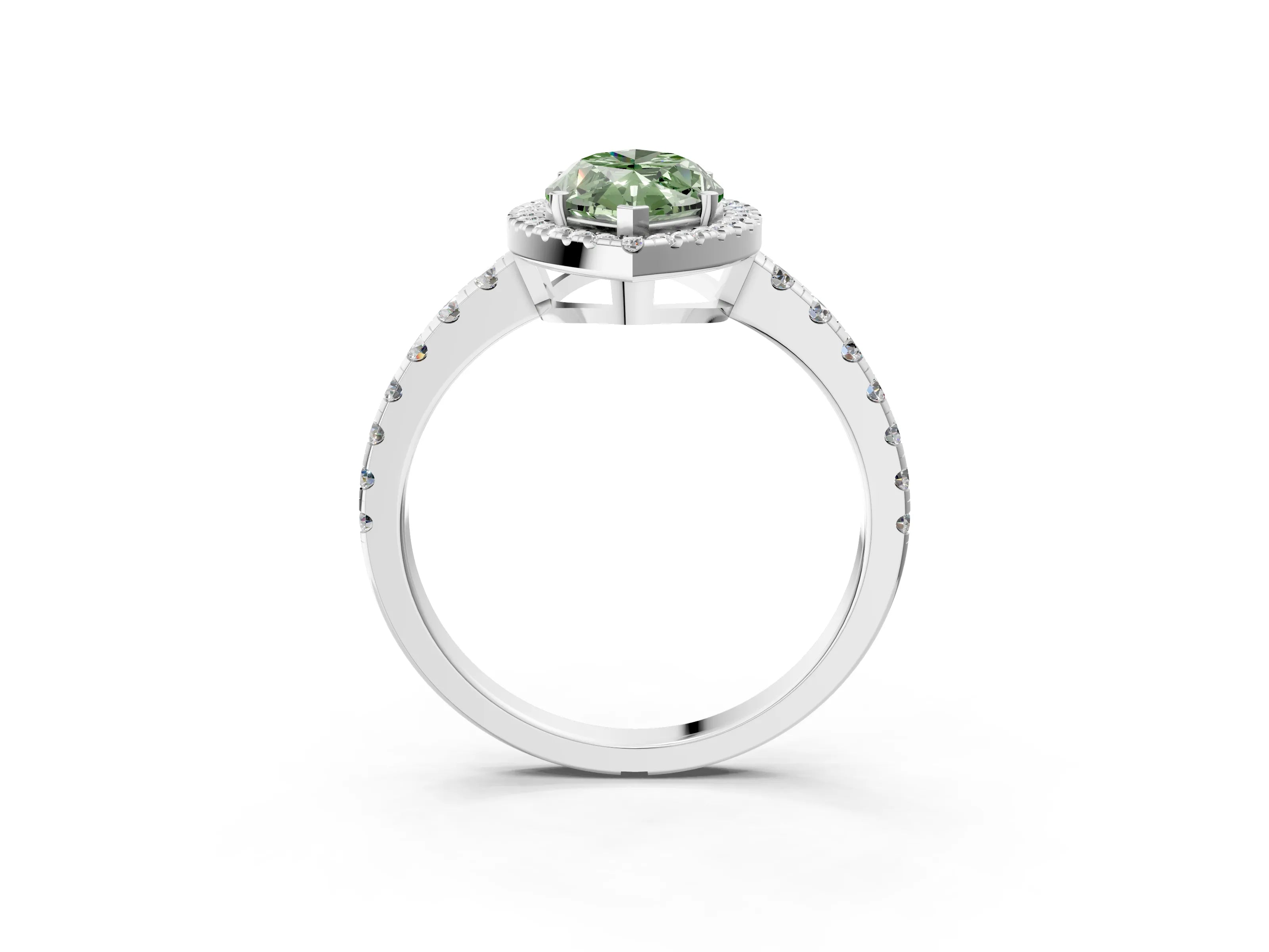 White gold Fancy Green Marquise Cut Diamond Halo Ring with Pavé Band and Four-Prong Setting_3