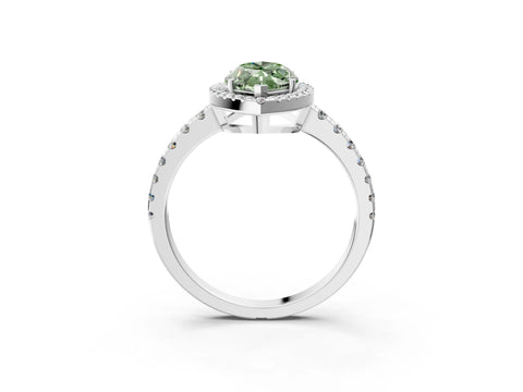White gold Fancy Green Marquise Cut Diamond Halo Ring with Pavé Band and Four-Prong Setting_3