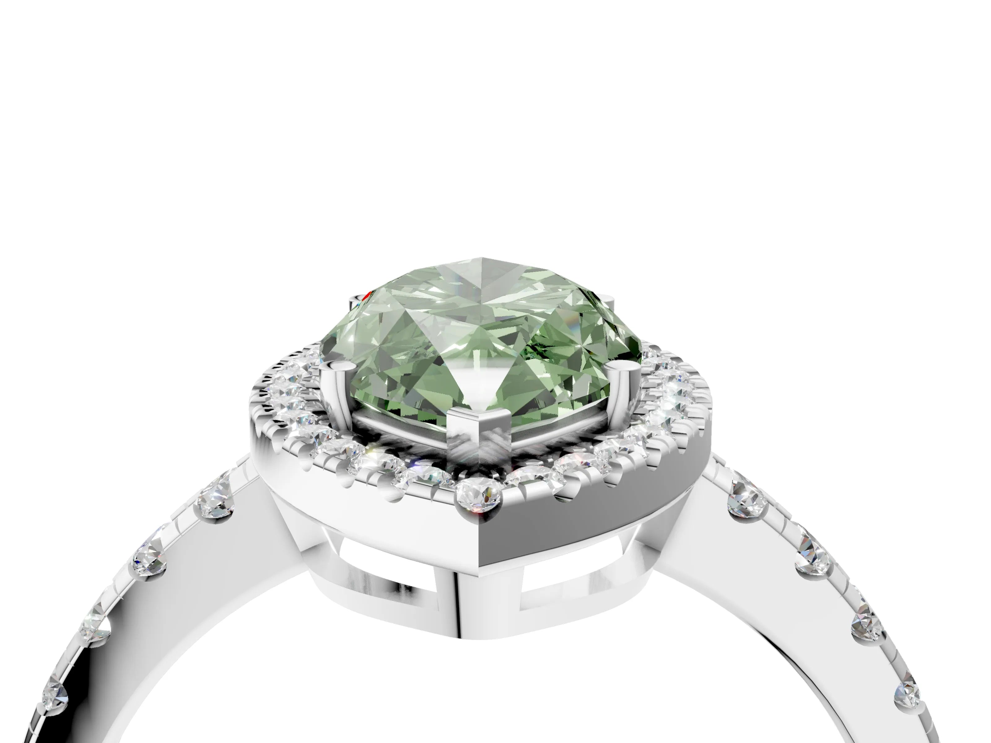 White gold Fancy Green Marquise Cut Diamond Halo Ring with Pavé Band and Four-Prong Setting_4