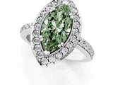 White gold Fancy Green Marquise Cut Diamond Halo Ring with Pavé Band and Prong Setting_1