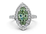 White gold Fancy Green Marquise Cut Diamond Halo Ring with Pavé Band and Prong Setting_12
