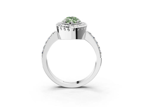 White gold Fancy Green Marquise Cut Diamond Halo Ring with Pavé Band and Prong Setting_15