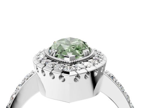 White gold Fancy Green Marquise Cut Diamond Halo Ring with Pavé Band and Prong Setting_16