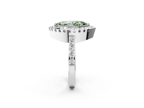 White gold Fancy Green Marquise Cut Diamond Halo Ring with Pavé Band and Prong Setting_2