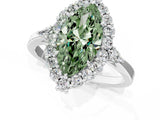 White gold Fancy Green Marquise Cut Diamond Halo Ring with Pear Side Stones and Prong Setting_76