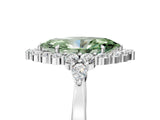 White gold Fancy Green Marquise Cut Diamond Halo Ring with Pear Side Stones and Prong Setting_80