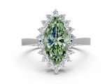 White gold Fancy Green Marquise  Cut Diamond Halo Ring with Round Brilliant Halo and Solitaire Band_136