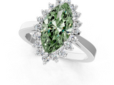 White gold Fancy Green Marquise  Cut Diamond Halo Ring with Round Brilliant Halo and Solitaire Band_138