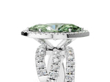 White gold Fancy Green Marquise Cut Diamond Halo Ring with Round Split Shank and Prong Setting_91