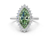 White gold Fancy Green Marquise  Cut Diamond Halo Ring with Solitaire Band and Prong Setting_53