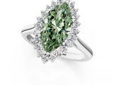 White gold Fancy Green Marquise  Cut Diamond Halo Ring with Solitaire Band and Prong Setting_54