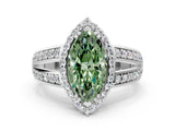 White gold Fancy Green Marquise Cut Diamond Halo Ring with Split Shank Pavé Band and Four-Prong Setting_12