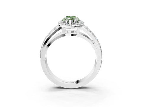 White gold Fancy Green Marquise Cut Diamond Halo Ring with Split Shank Pavé Band and Four-Prong Setting_15