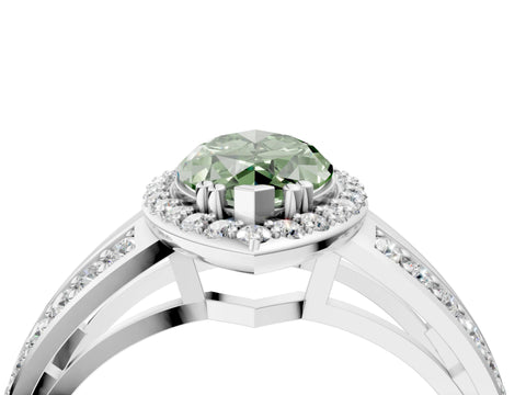 White gold Fancy Green Marquise Cut Diamond Halo Ring with Split Shank Pavé Band and Four-Prong Setting_22