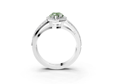 White gold Fancy Green Marquise Cut Diamond Halo Ring with Split Shank Pavé Band and Four-Prong Setting_3
