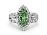 White gold Fancy Green Marquise Cut Diamond Halo Ring with Split Shank Pavé Band and Four-Prong Setting_47