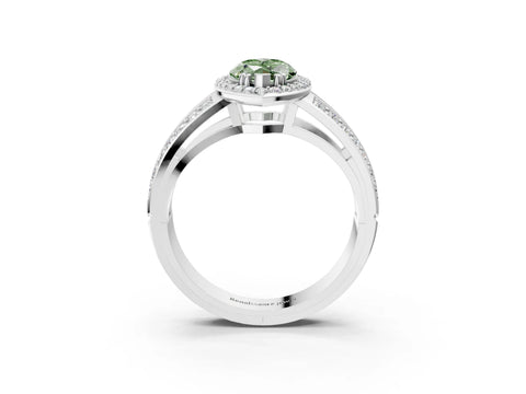 White gold Fancy Green Marquise Cut Diamond Halo Ring with Split Shank Pavé Band and Four-Prong Setting_50