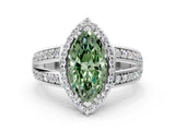 White gold Fancy Green Marquise Cut Diamond Halo Ring with Split Shank Pavé Band and Four-Prong Setting_59