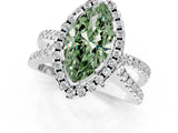 White gold Fancy Green Marquise Cut Diamond Halo Ring with Split Shank Pavé Band and Prong Setting_79